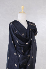 Black Banarasi Silk Dupatta with Bird Motifs