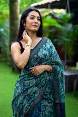 blue saree, chanderi, chanderi saree, chanderi silk saree, chanderi silk