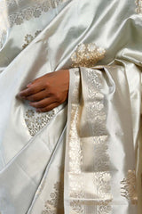 Silver Dupion Silk Saree with Floral Motifs