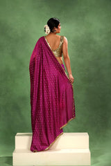Purple & Pink Shaded Dupion Silk Saree with Gold Zari Floral Buti