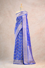 Royal Blue Semi Silk Saree with Resham Floral Weave