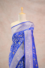 Royal Blue Semi Silk Saree with Resham Floral Weave