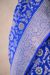 Royal Blue Semi Silk Saree with Resham Floral Weave