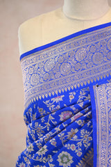 Royal Blue Semi Silk Saree with Resham Floral Weave