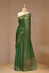 Bottle Green Chiniya Silk Saree with Antique Zari Buti