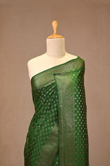 Bottle Green Chiniya Silk Saree with Antique Zari Buti