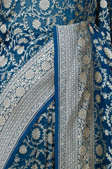 Teal Blue Georgette Saree with Jangla Floral Work