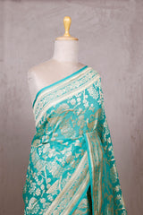Aqua Blue Georgette Saree with Peacock Floral Work