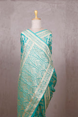 Aqua Blue Georgette Saree with Peacock Floral Work