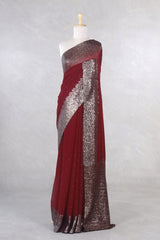 Maroon Banarasi Chiffon Party Wear Saree