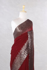 Maroon Banarasi Chiffon Party Wear Saree