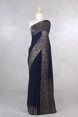 Navy Blue Banarasi Chiffon Party Wear Saree