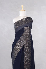 Navy Blue Banarasi Chiffon Party Wear Saree