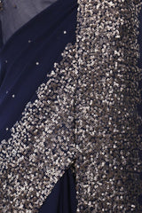 Navy Blue Banarasi Chiffon Party Wear Saree