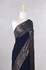 Navy Blue Banarasi Chiffon Party Wear Saree