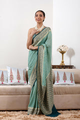 Powder Blue Banarasi Georgette Khaddi Silk Saree with Blue Border