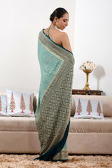 Powder Blue Banarasi Georgette Khaddi Silk Saree with Blue Border