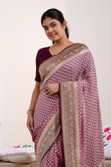 Mauve Banarasi Georgette Khaddi Silk Saree with Wine Border