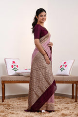 Mauve Banarasi Georgette Khaddi Silk Saree with Wine Border