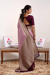 Mauve Banarasi Georgette Khaddi Silk Saree with Wine Border
