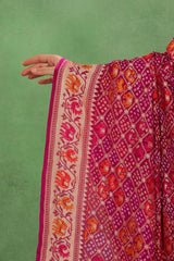 Magenta Pink Georgette Bandhani Saree with Paithani Border and Gharchola Pallu