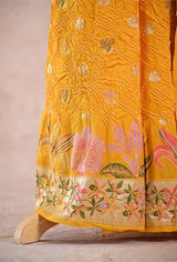 Sun Yellow Banarasi Georgette Khaddi Bandhani Saree with Paithani Asawali Border