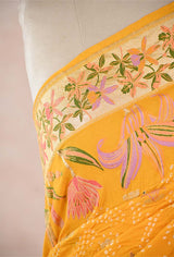 Sun Yellow Banarasi Georgette Khaddi Bandhani Saree with Paithani Asawali Border