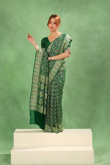Bottle Green Georgette Khaddi Bandhej Saree for Mehendi Ceremony
