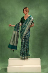 Rama Green Pure Georgette Khaddi Silk Saree with Gold Zari Jaal