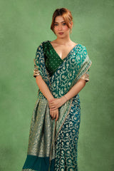 Rama Green Pure Georgette Khaddi Silk Saree with Gold Zari Jaal