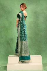 Rama Green Pure Georgette Khaddi Silk Saree with Gold Zari Jaal