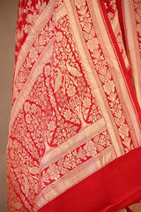 Red Georgette Khaddi Silk Saree with Zari Floral Work