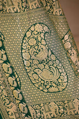 Green Banarasi Georgette Khaddi Silk Saree with Gold Zari