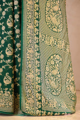 Green Banarasi Georgette Khaddi Silk Saree with Gold Zari