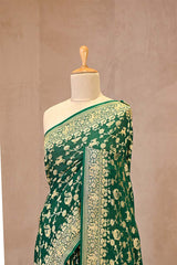 Green Banarasi Georgette Khaddi Silk Saree with Gold Zari