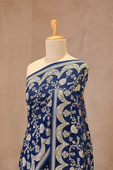 Royal Blue Banarasi Georgette Khaddi Silk Saree with Gold Zari Floral Jaal