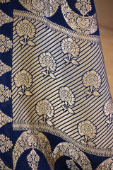 Royal Blue Banarasi Georgette Khaddi Silk Saree with Gold Zari Floral Jaal