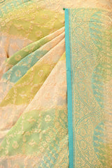 Pastel Green Rangkat Banarasi Georgette Khaddi Silk Saree with Gold Zari Work