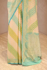Pastel Green Rangkat Banarasi Georgette Khaddi Silk Saree with Gold Zari Work