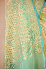 Pastel Green Rangkat Banarasi Georgette Khaddi Silk Saree with Gold Zari Work