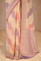 Pastel Mauve Rangkat Georgette Khaddi Silk Saree with Gold Zari Work
