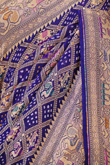 Ink Blue Georgette Bandhani Saree with Paithani Border and Gharchola Pallu