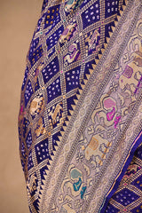 Ink Blue Georgette Bandhani Saree with Paithani Border and Gharchola Pallu