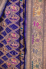 Ink Blue Georgette Bandhani Saree with Paithani Border and Gharchola Pallu