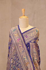Ink Blue Georgette Bandhani Saree with Paithani Border and Gharchola Pallu