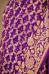 Purple Bandhej Georgette Khaddi Silk Saree with Zari Weave