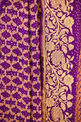 Purple Bandhej Georgette Khaddi Silk Saree with Zari Weave