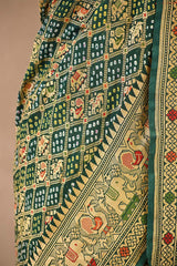 Green Bandhej Silk Saree with Mayur Border & Peacock Pallu