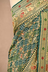 Green Bandhej Silk Saree with Mayur Border & Peacock Pallu