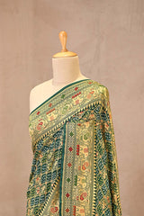 Green Bandhej Silk Saree with Mayur Border & Peacock Pallu